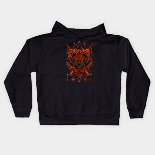 Orange and black illustration samurai cat Kids Hoodie